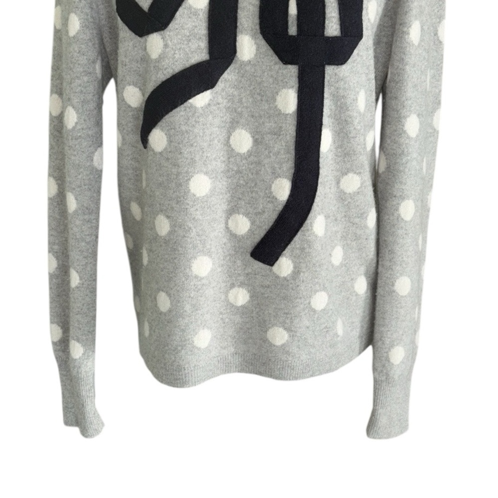 J. Crew Heather Gray Cashmere Navy Bow Detail Polka Dot Crewneck Sweater - M - Picture 6 of 14